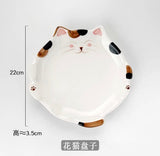 可爱猫咪 手绘 米 三花猫盘